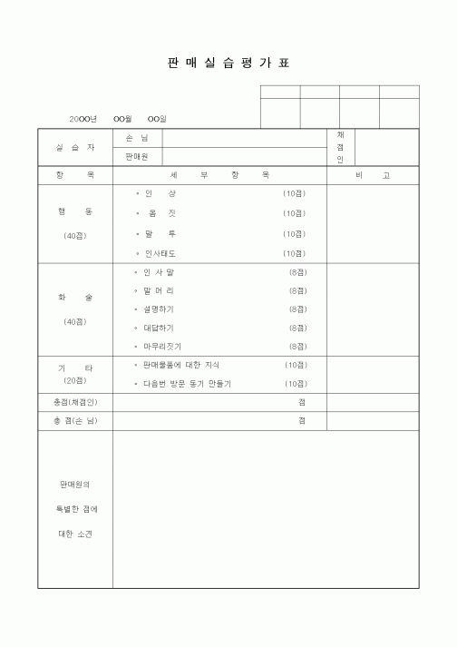 (판매/영업)판매실습평가표2