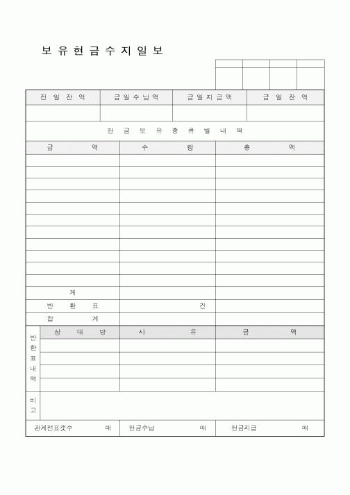 (경리)보유현금 수지일보