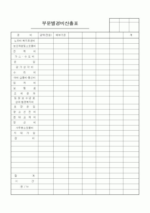 (경리)부문별경비산출표
