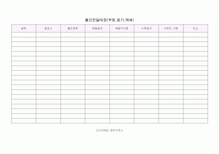 (총무)물건전달대장(우편,등기,택배)
