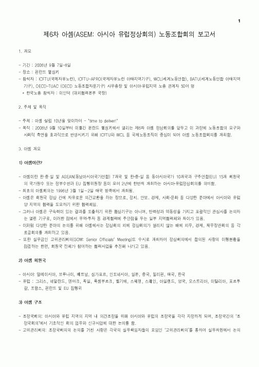 (판매/영업)제6차 아셈(ASEM아시아 유럽정상회의) 노동조합회의 보고서