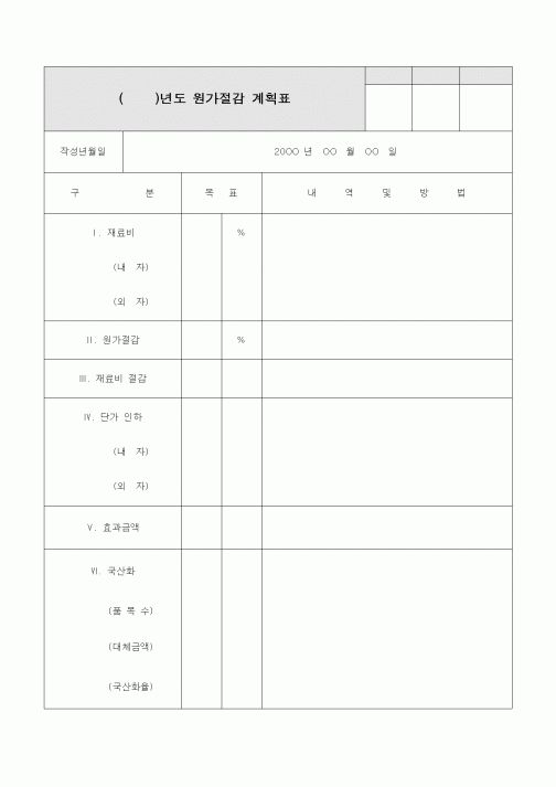 (기타)원가절감 계획표