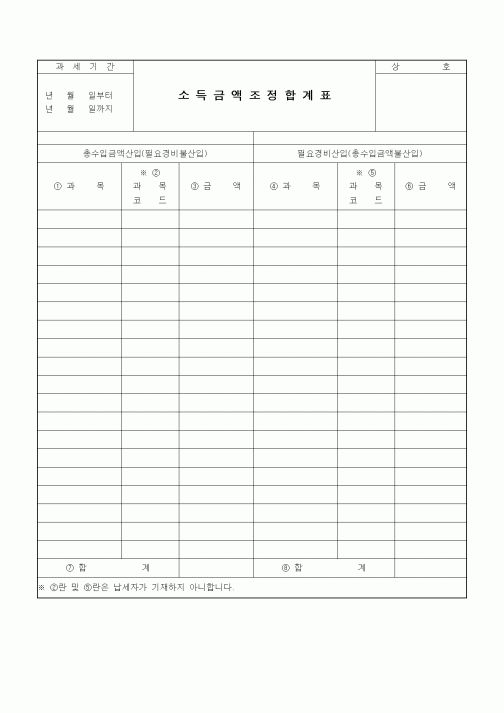(기타)소득금액조정합계표