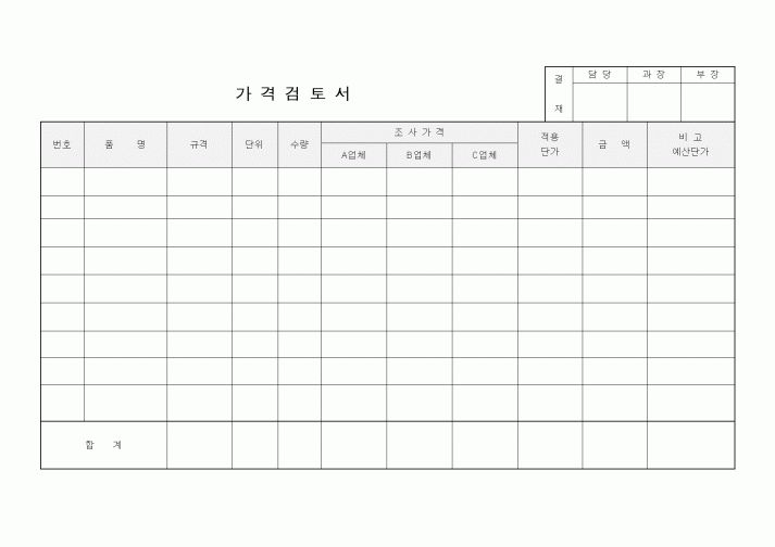 (경리)가격 검토서
