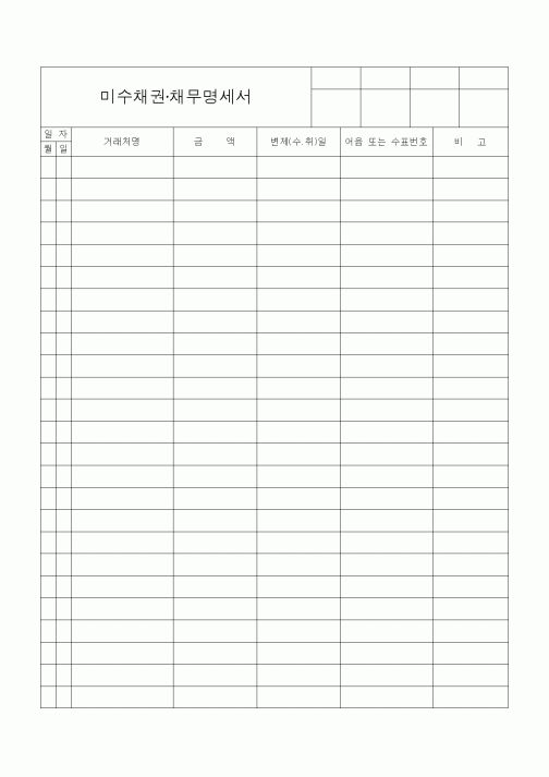 (경리)미수채권·채무명세서