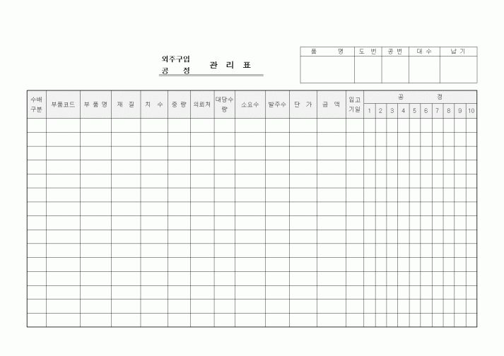 (구매/외주서식)외주 구입(공정) 관리표