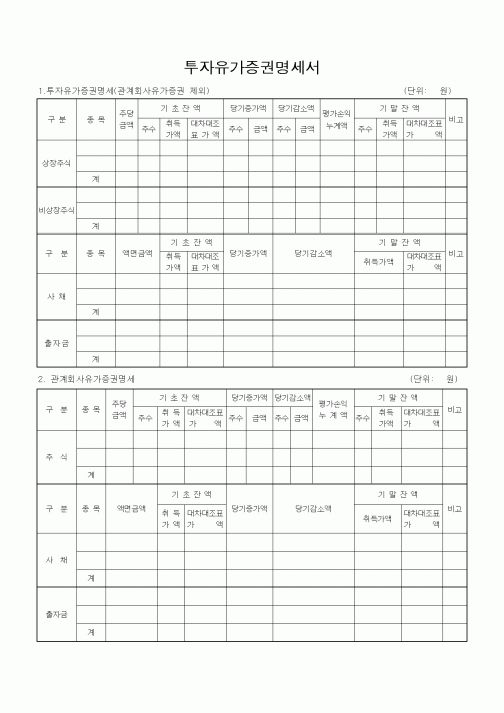 (경리)투자유가증권명세서