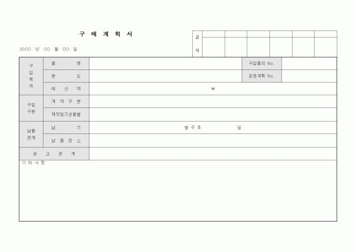 (구매/외주서식)구매 계획서1