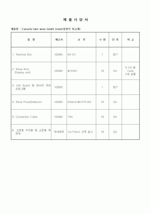 (구매/외주서식)제품사양서 (용량식 파고계)