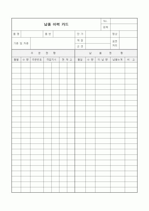 (구매/외주서식)납품 이력 카드