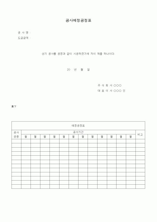 (공사예산/실행)공사예정공정표