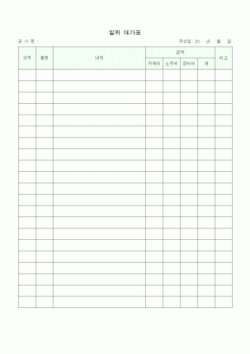 (공사예산/실행)일위 대가표