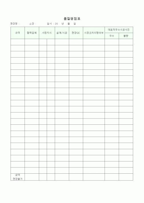 (공사예산/실행)품질평점표