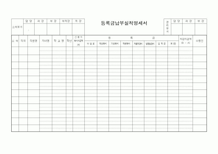 (경리)등록금납부실적명세서