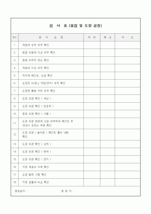 (기타)검사표 (용접 및 도장 공정)