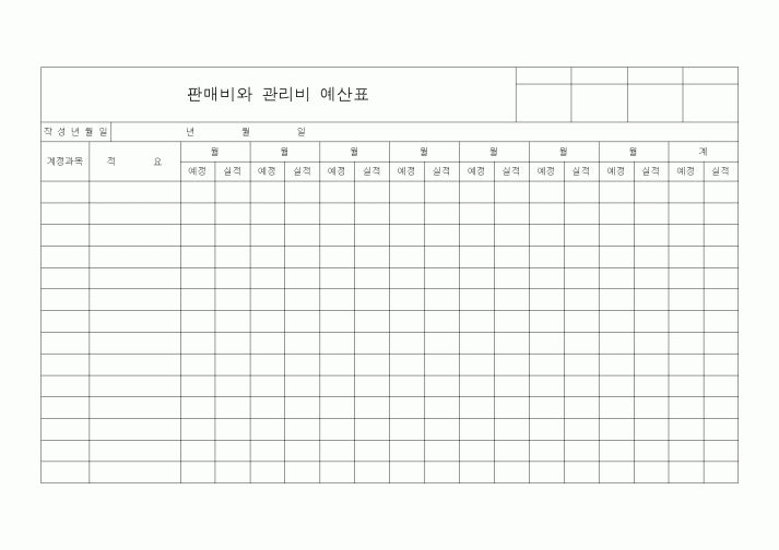 (경리)판매비와 관리비 예산표
