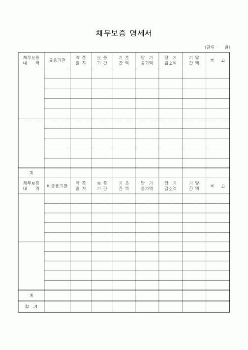 (경리)채무보증 명세서