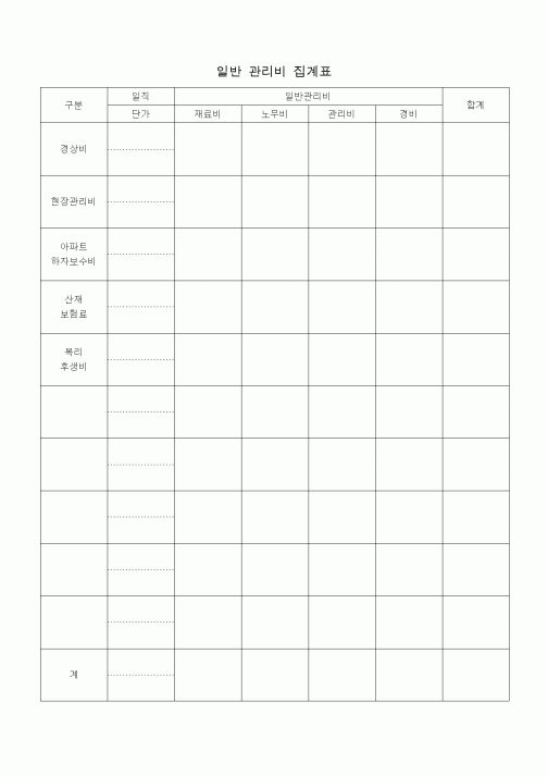 (공사예산/실행)일반 관리비 집계표