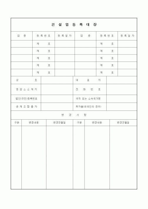 (기타건설)건설업등록대장