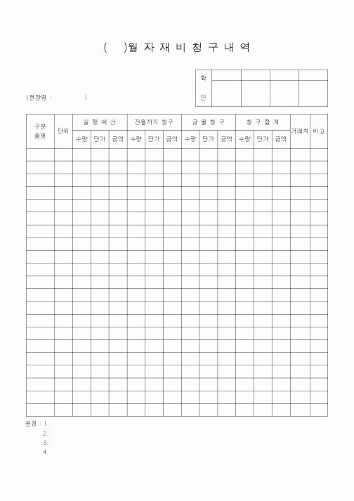 (자재관리)()월자재비청구내역