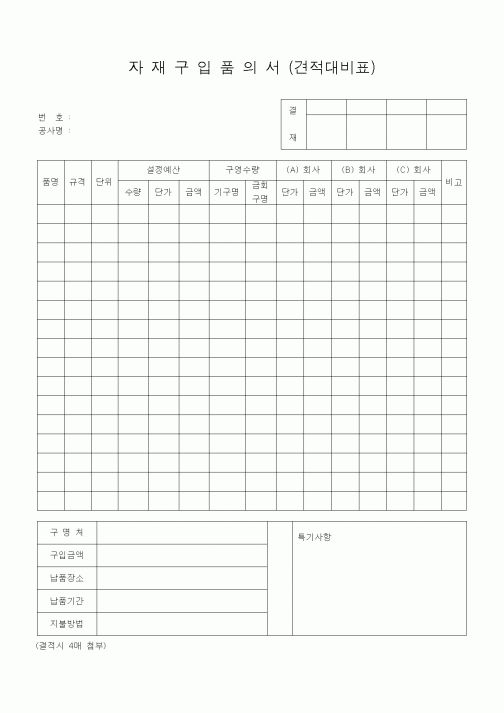 (자재관리)자재구입품의서(견적대비표)