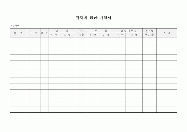 (자재관리)자재비 정산 내역서