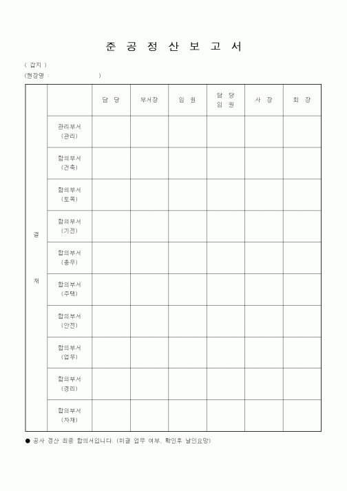 (자재관리)준공정산보고서