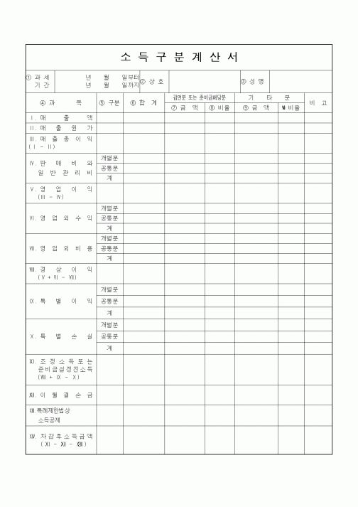 (소득세)소득구분계산서
