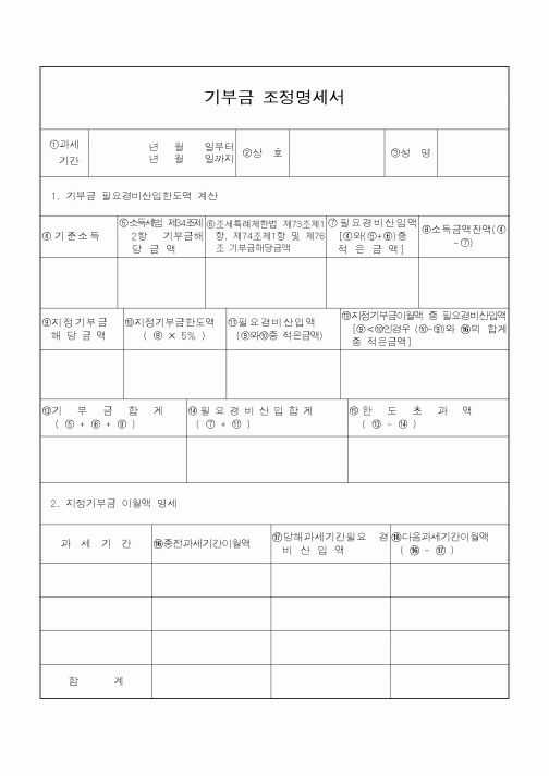 (소득세)기부금 조정명세서