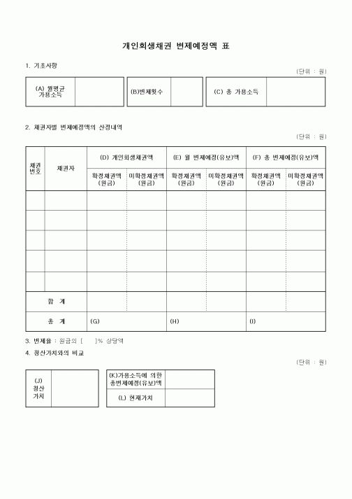 (기타)개인회생채권 변제예정액 표2