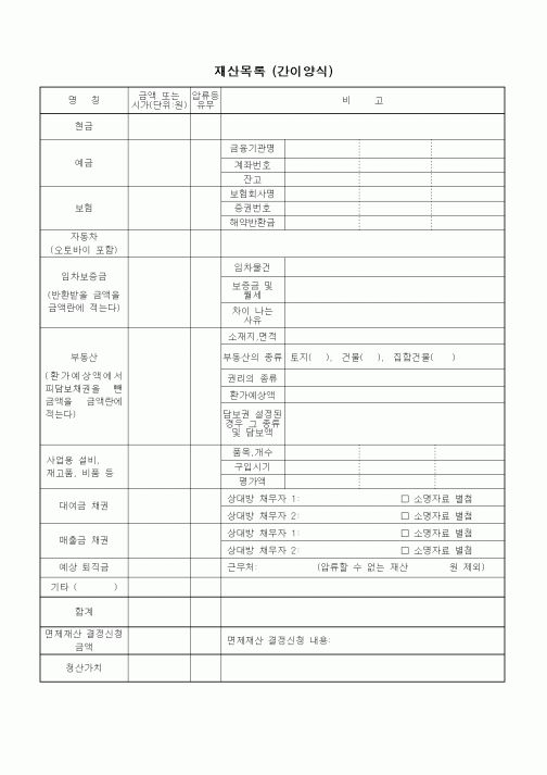 (기타)재산목록 (간이양식)