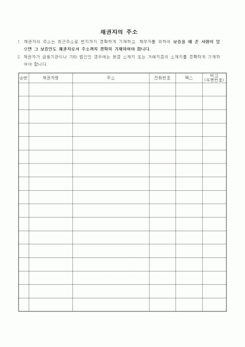 (기타)채권자의 주소