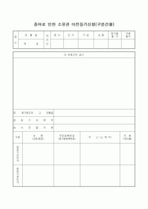 (부동산)증여로 인한 소유권 이전등기신청(구분건물)