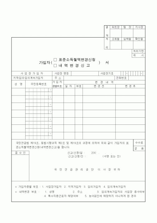 (4대보험)가입자 표준소득월액변경신청, 내역변경신고서1