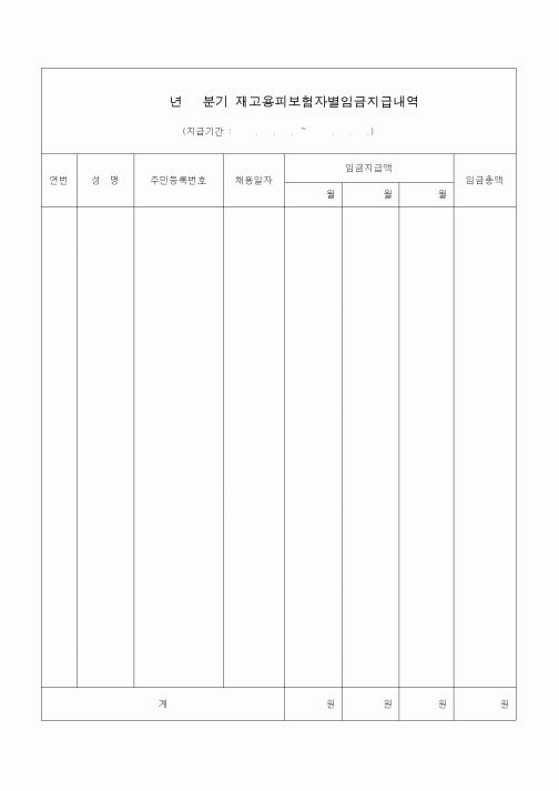 (4대보험)재고용피보험자별임금지급내역