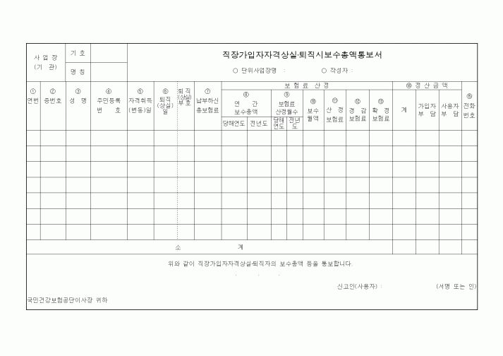 (4대보험)직장가입자자격상실·퇴직시보수총액통보서