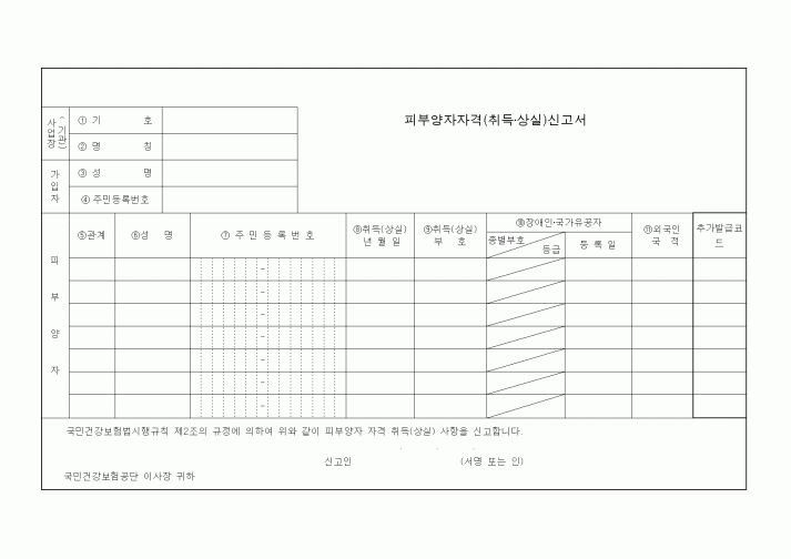 (4대보험)피부양자자격(취득·상실)신고서1