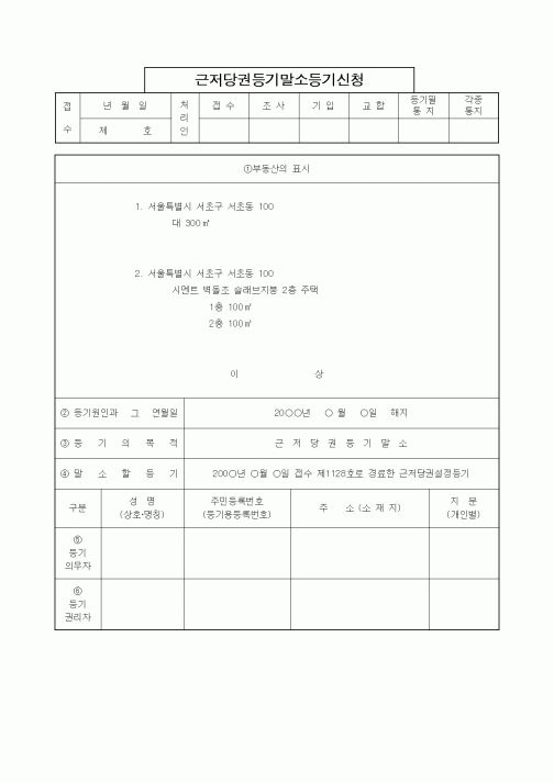 (부동산)근저당권등기말소등기신청