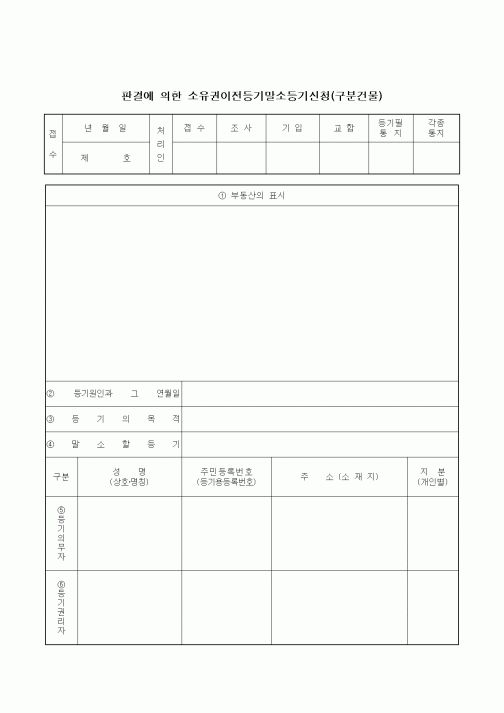 (부동산)판결에 의한 소유권이전등기말소등기신청(구분건물)