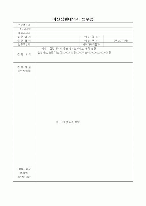 (석사/박사/연구원)예산집행내역서 영수증1