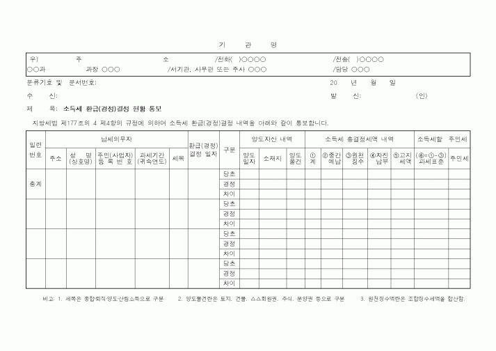 (지방세)소득세환급(경정) 결정현황통보