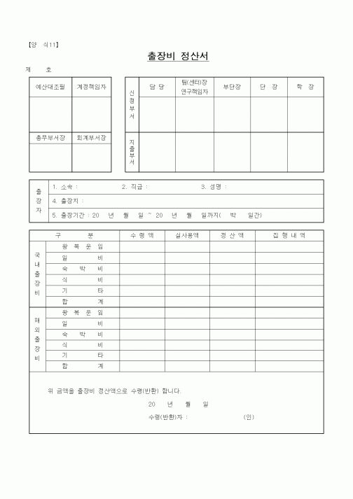 (석사/박사/연구원)출장비 정산서