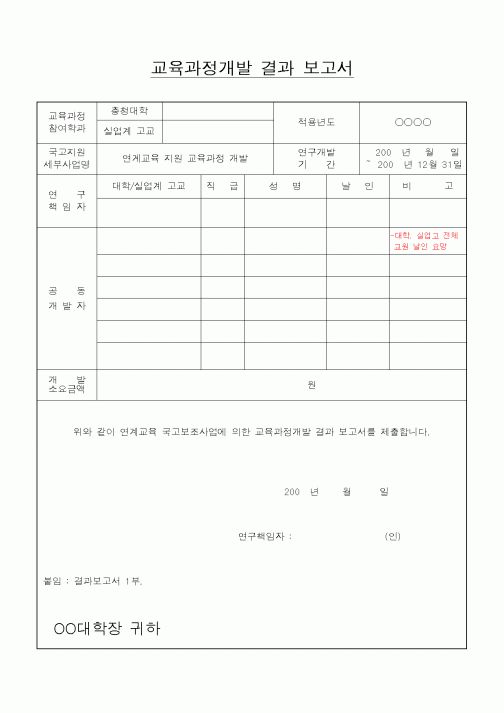 (대학교)교육과정개발 결과 보고서