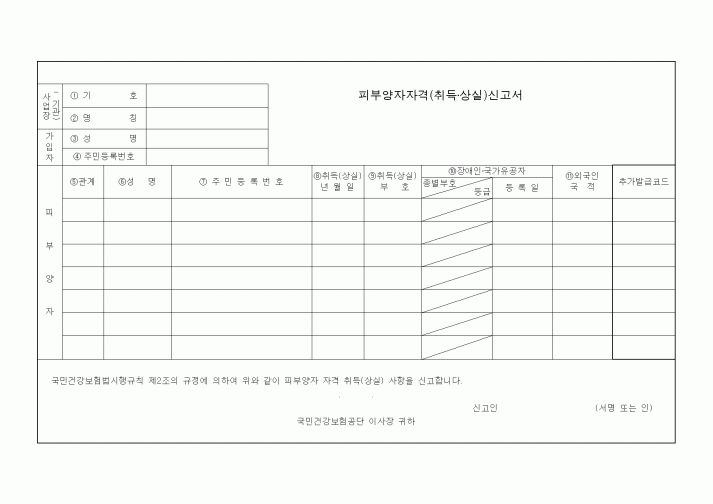 (4대보험)피부양자자격(취득·상실)신고서