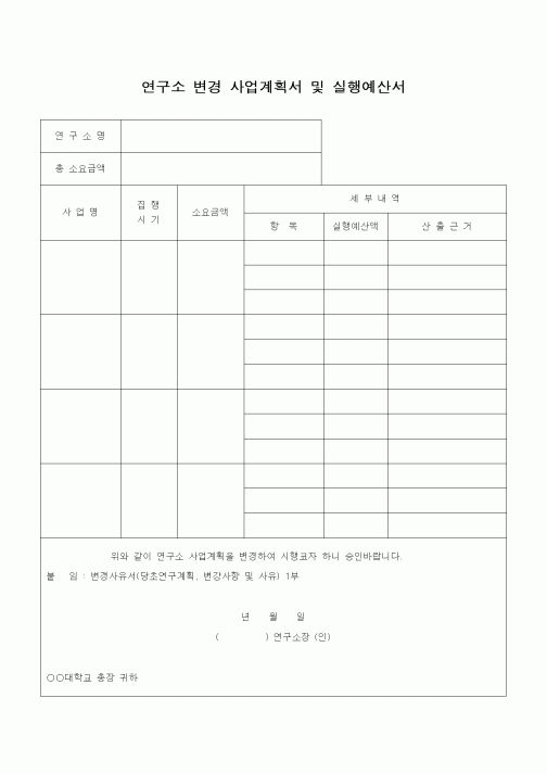 (석사/박사/연구원)연구소 변경 사업계획서 및 실행예산서