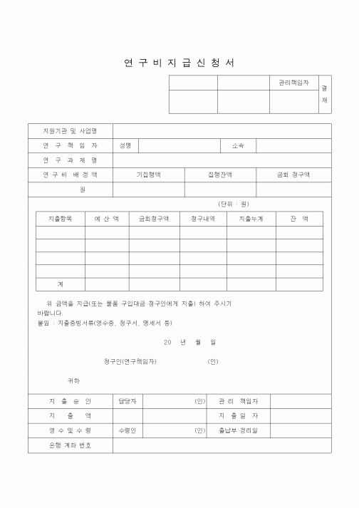 (석사/박사/연구원)연구비지급신청서