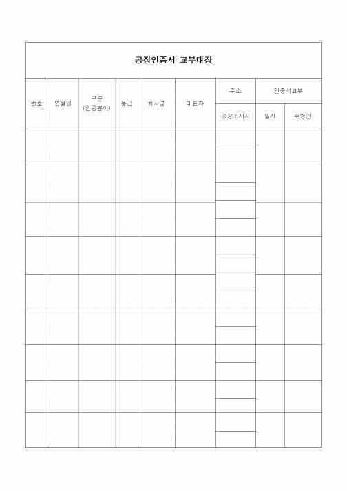 (기타건설)공장인증서 교부대장1