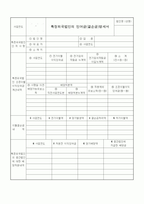 (국세징수)특정외국법인의 잉여금(결손금)명세서