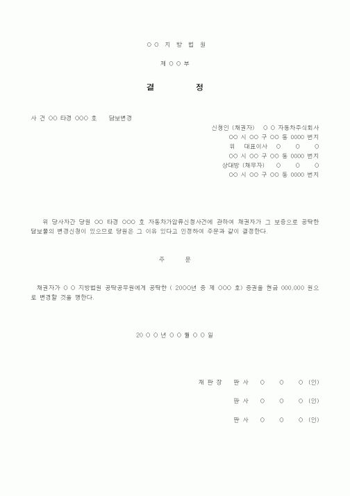(경매)담보물 변경 결정서