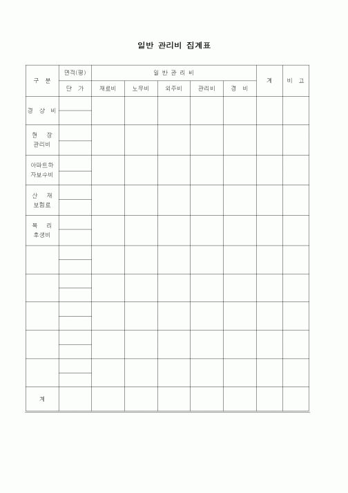 (경리)일반 관리비 집계표